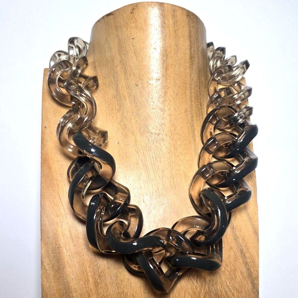 J.Crew Large Chunky Lucite Necklace Smoky Gray Hombre Curb Links Statement
